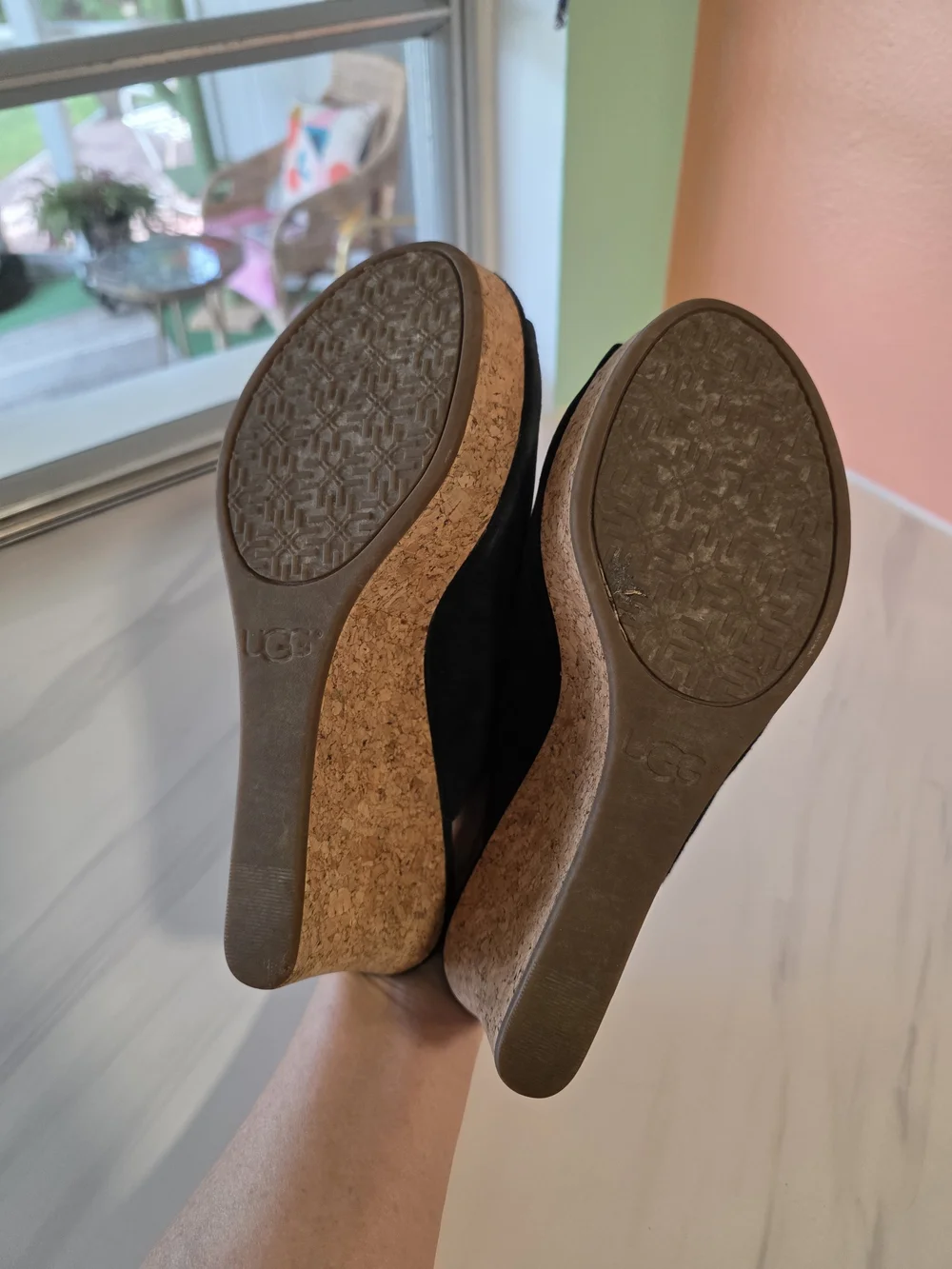 UGG Dominique Black Suede Cork Wedge Slide Mules 9 Boho Chic Festival